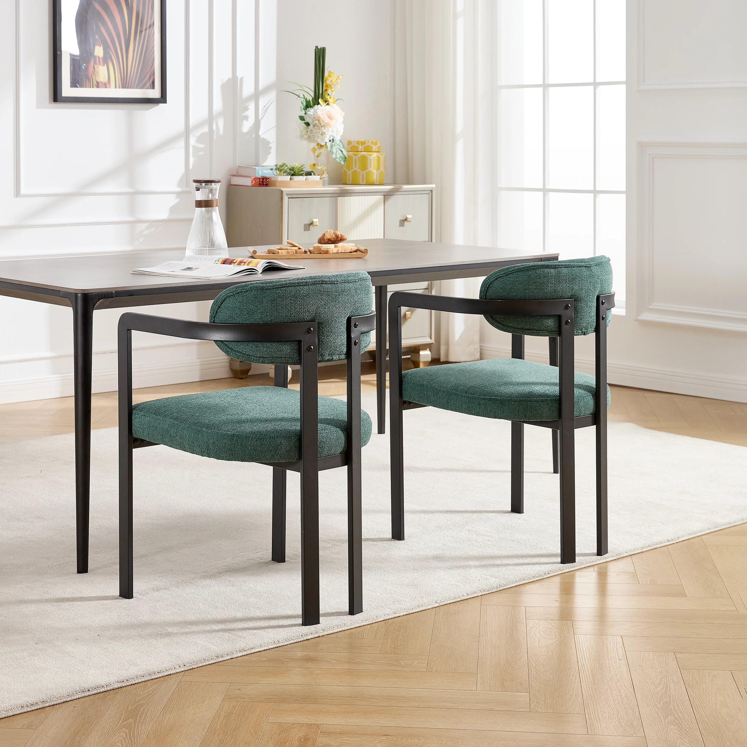 Victorian European Style Metal Frame Modern Luxury Nordic Fine Fabric Beauty Dining Table And Chair