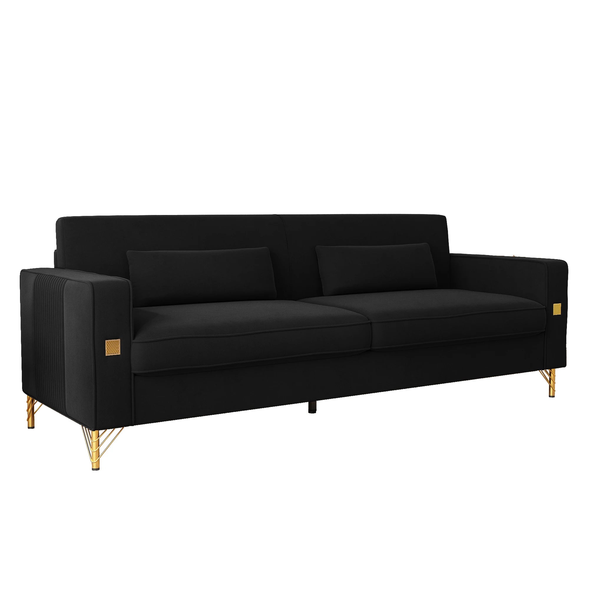 Modern Velvet Reclining Corner Sofa 3-Seater with Metal Legs & Pillows for Hotel & Villa Living Rooms