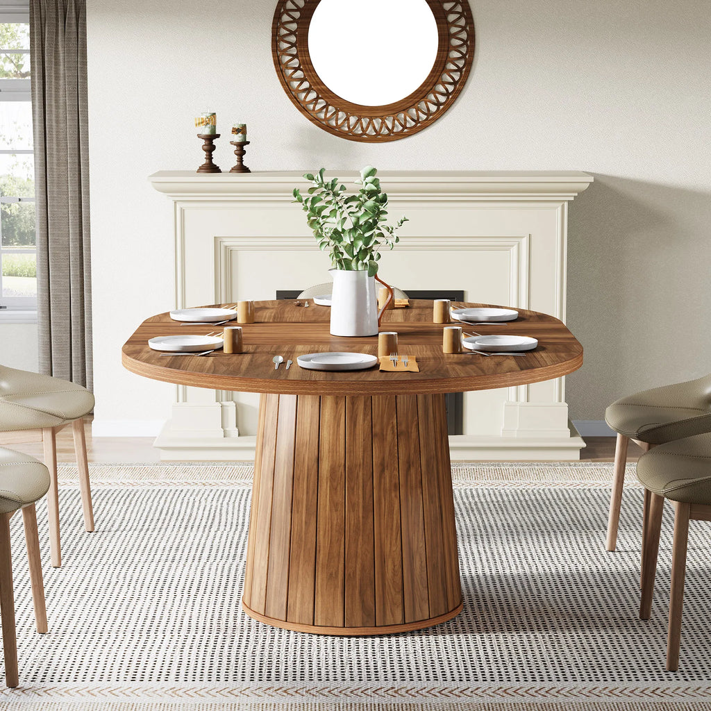 55" Oval Dining Table for 6, Farmhouse Table with Sturdy Pedestal Base for Family Gatherings in Kitchen & Dining Room