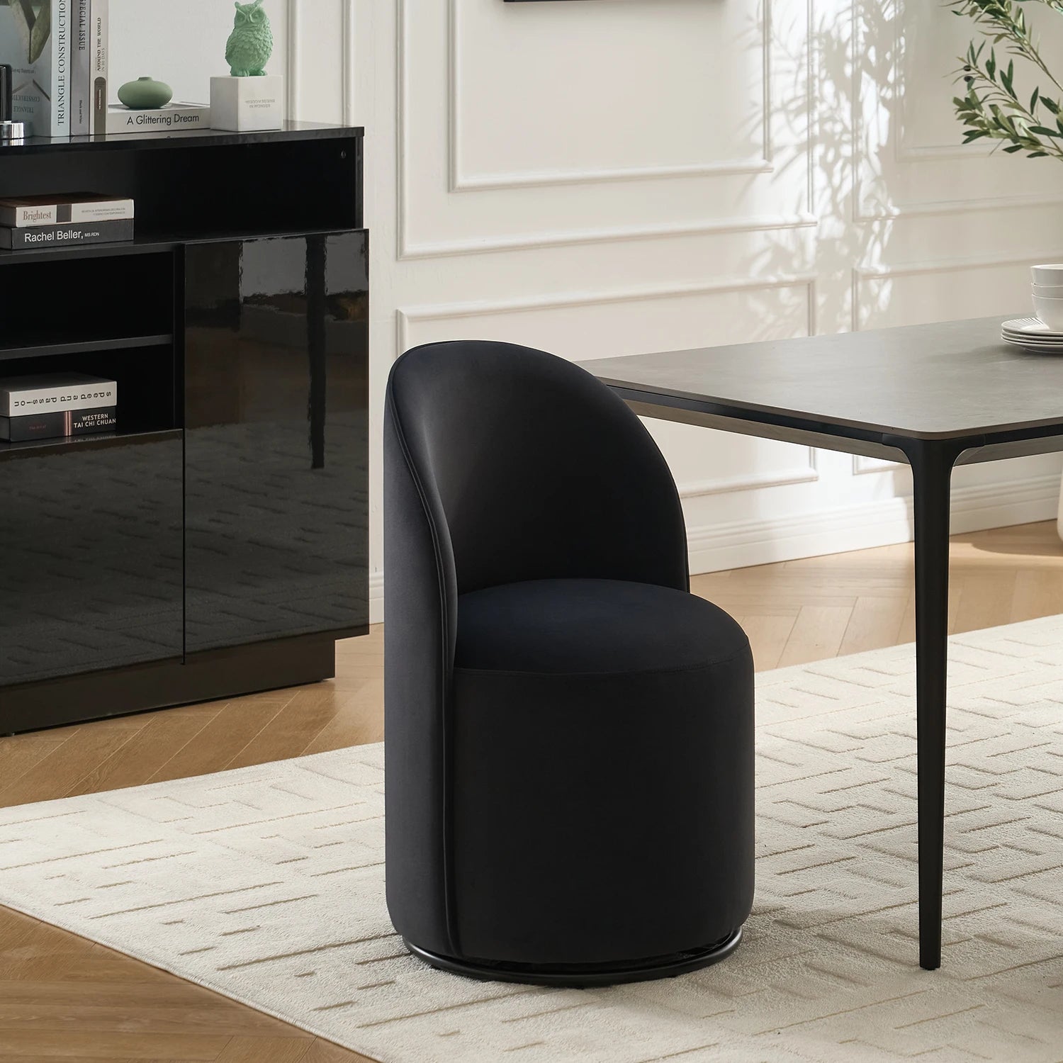 Modern Design Velvet Fabric Upholstered Kitchen Swivel Barrel Accent Dining Chair For Living Room