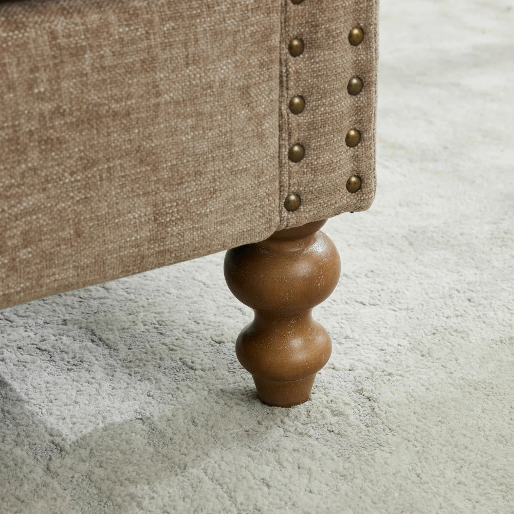 M Modern Wooden Sofa Bench Chenille Upholstered Sleeper Indoor Lounge Rubberwood Legs Chaise for Bedroom Living Room