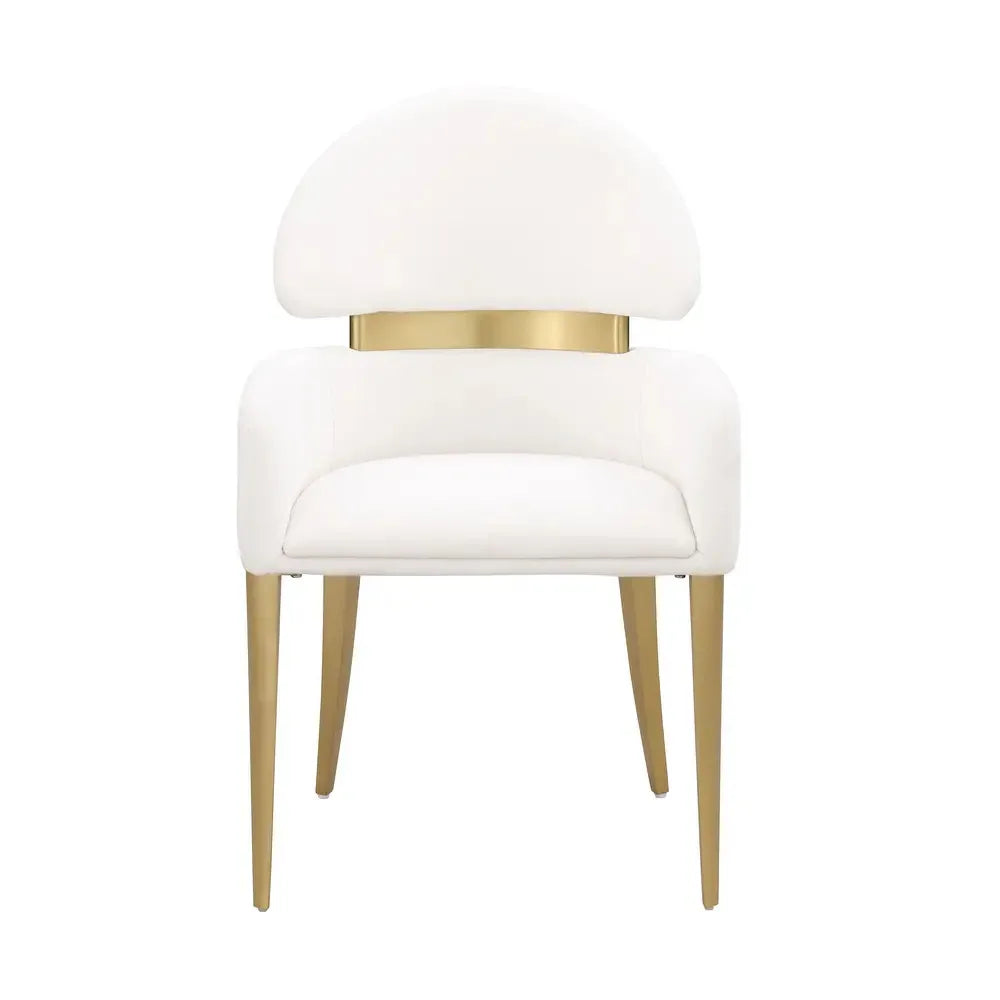 2pc Modern Convertible Arms Chairs Stainless Steel Gold Matte Finish Fabric Dining Room Furniture White Home Office & Hotel Use