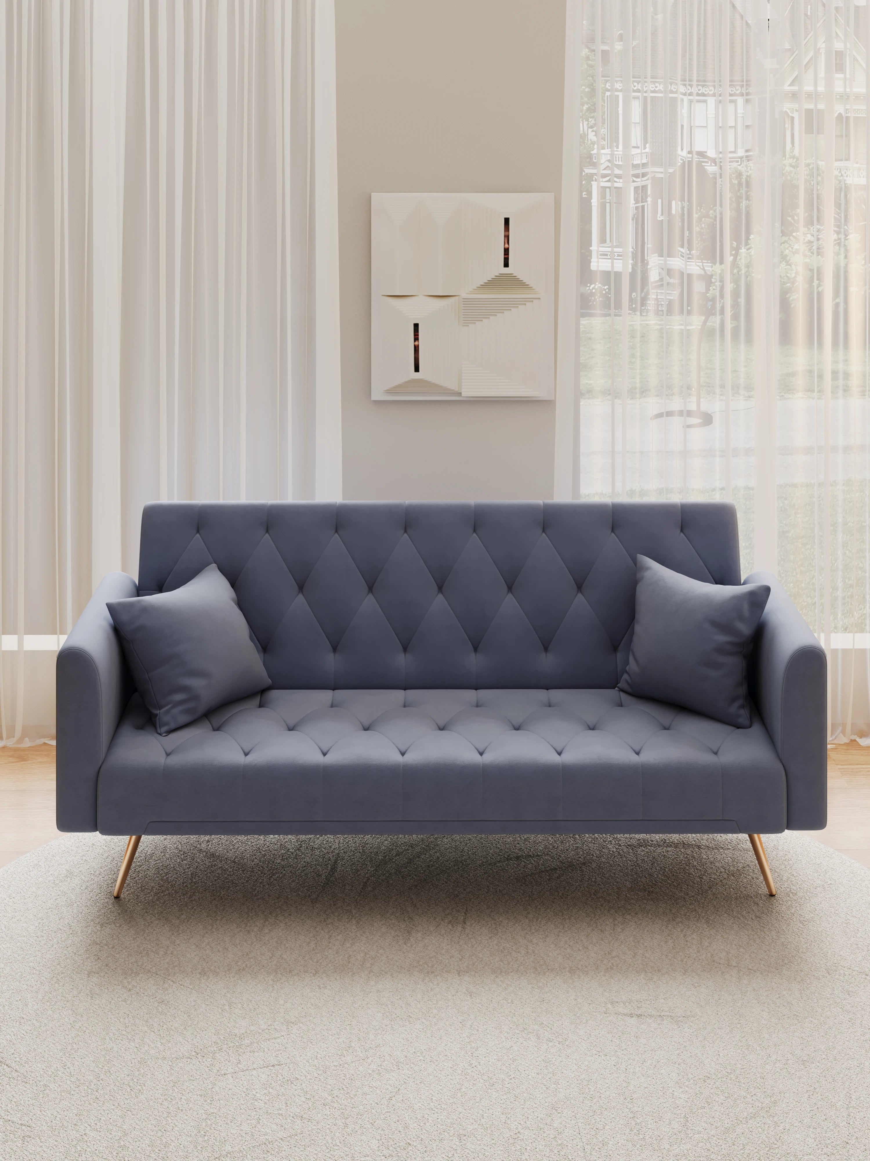 Luxury American Velvet Chesterfield Sofa Convertible Seat Set for Small Spaces-Comfortable Seating for Living Room Bedroom