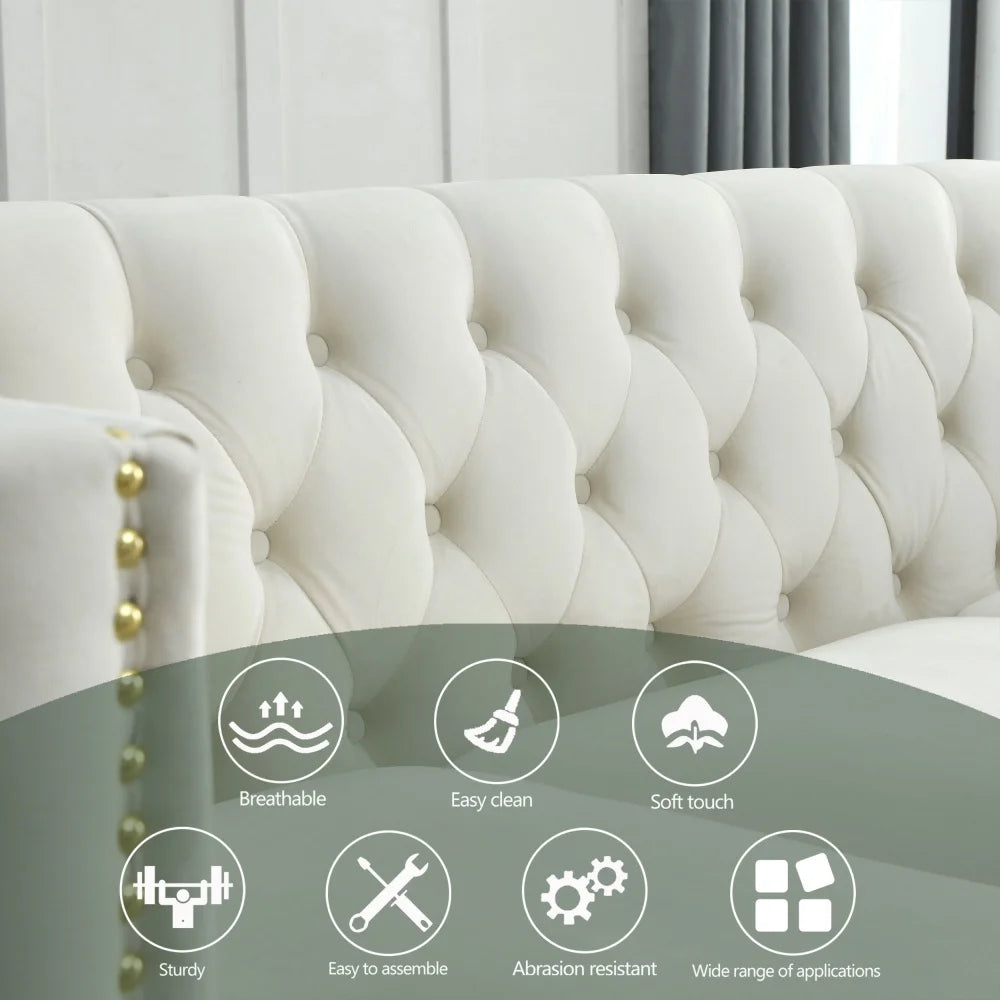 M 3 Seater Sofa Modern Couch Upholstered Button and Metal Legs for Living Room Furniture Lazy Recliner Sofa Set