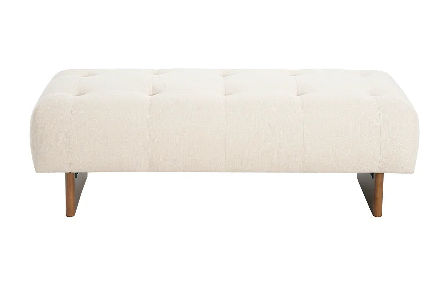 Modern Convertible Adjustable Rectangular Upholstered Tufted Linen Fabric Bench Solid Wood Legs Home Office Bedroom