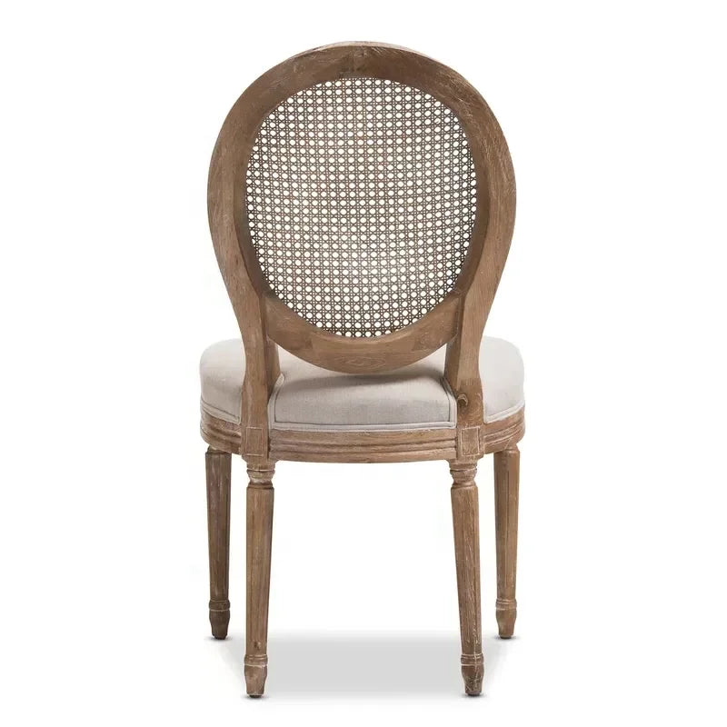 Modern Dining Room Chairs Set of 2, Beige Fabric Rattan Back Antique Wooden French Louis Chair for Hotel Wedding Event