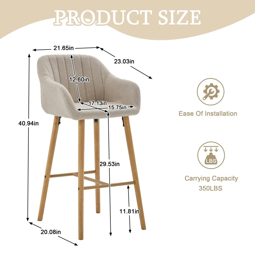 M Modern Luxury bar Wooden Barstools Nordic Dining Chair Stool High Chair Counter for Kitchen Set of 2 Restaurant Furniture