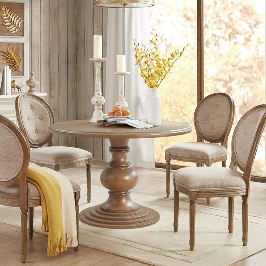 46" Round Pedestal Dining Table Walnut Modern Solid Wood Assembled