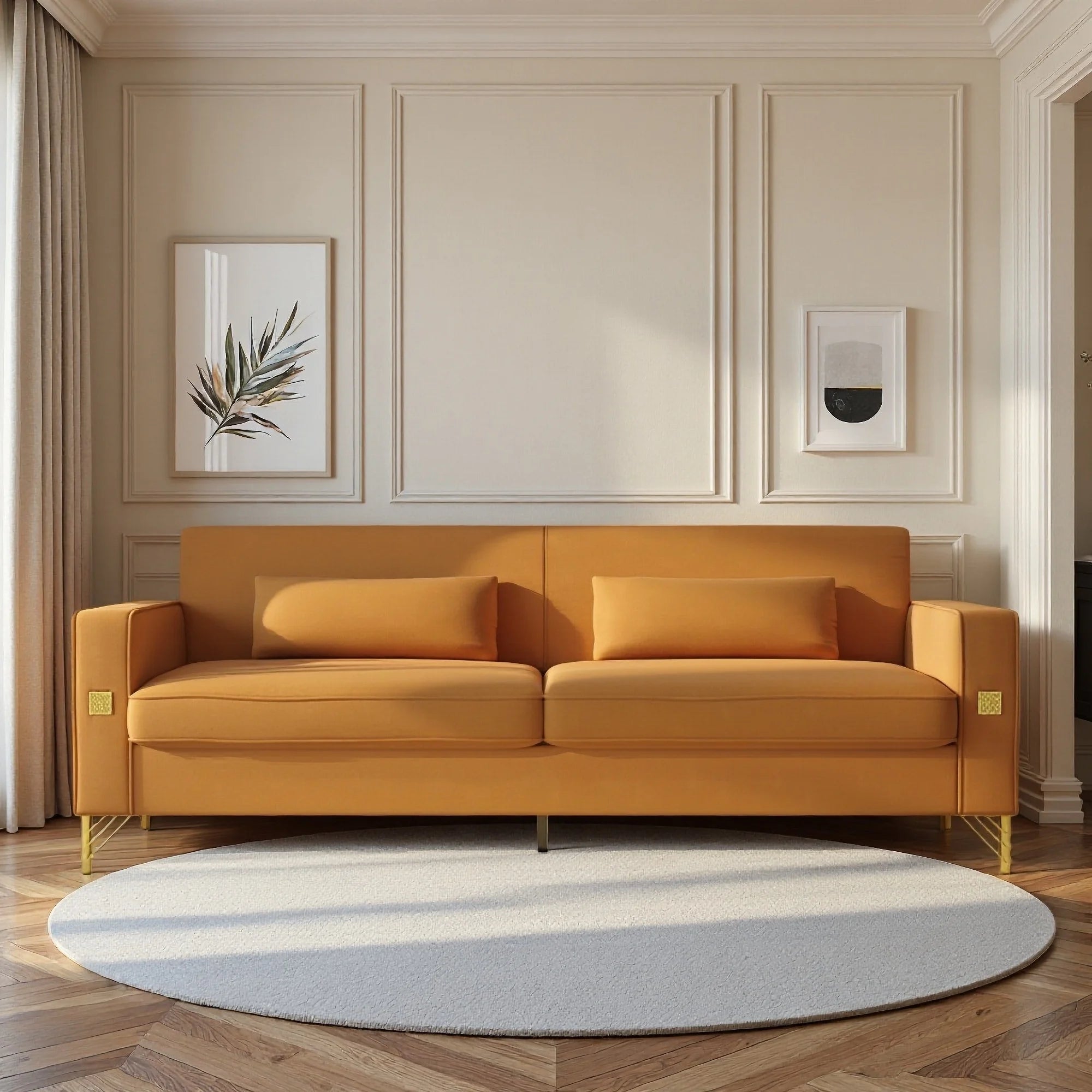 Modern Velvet Reclining Corner Sofa 3-Seater with Metal Legs & Pillows for Hotel & Villa Living Rooms
