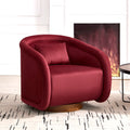 Simple Design Beige Teddy Decor Round Swivel Barrel Accent Arm Chair with Wooden Base for Living Room