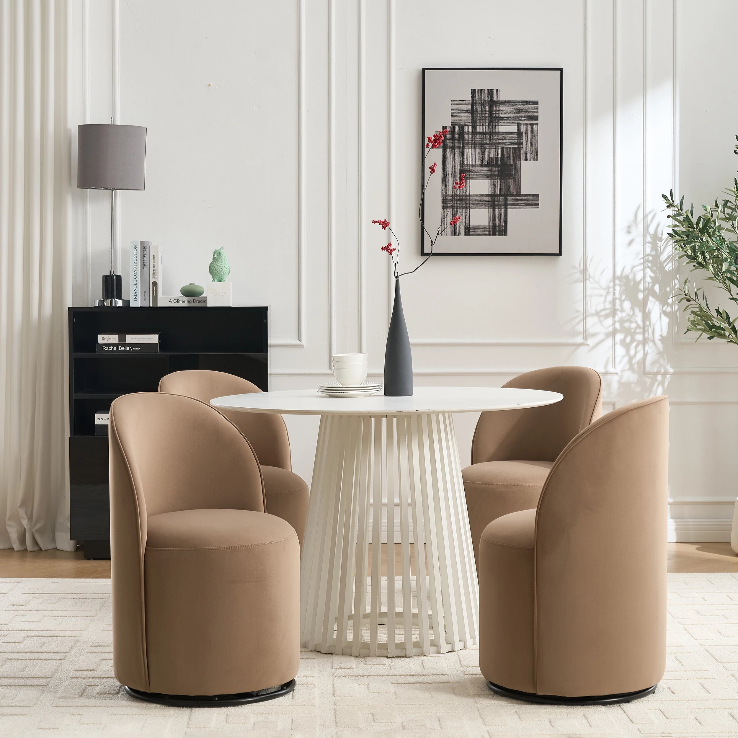 Modern Design Velvet Fabric Upholstered Kitchen Swivel Barrel Accent Dining Chair For Living Room