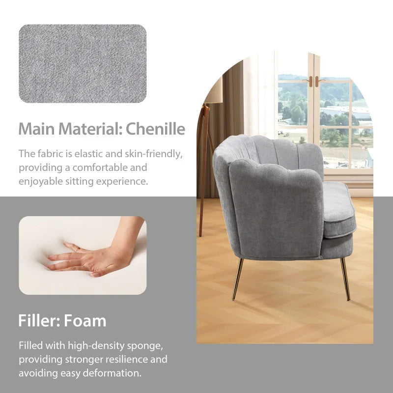 SZ Modern Chenille Loveseat Small Sofa Mini Room Couch Two-Seater Sofa with Gold Metal Legs Small Space Office Studio Apartment