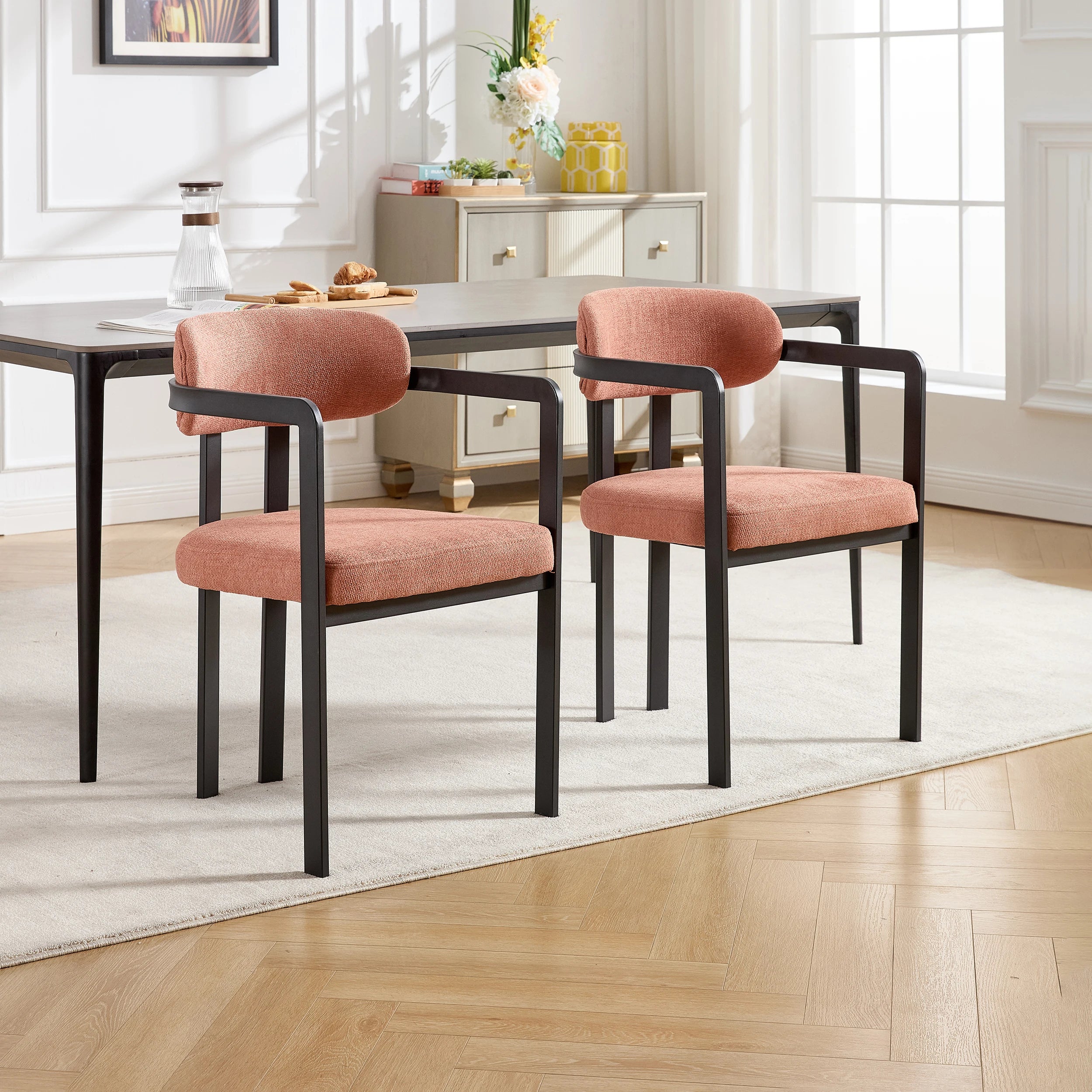 Victorian European Style Metal Frame Modern Luxury Nordic Fine Fabric Beauty Dining Table And Chair