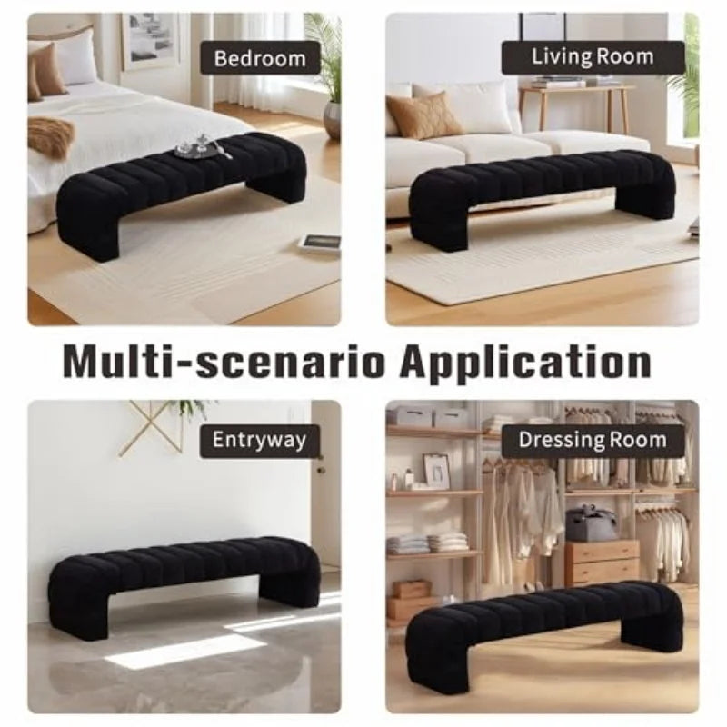 SZ Modern Upholstered Armless Bed Bench Channel Tufted Couch Daybed Chaise Chenille Ottoman FootStool for Living Room Bedroom
