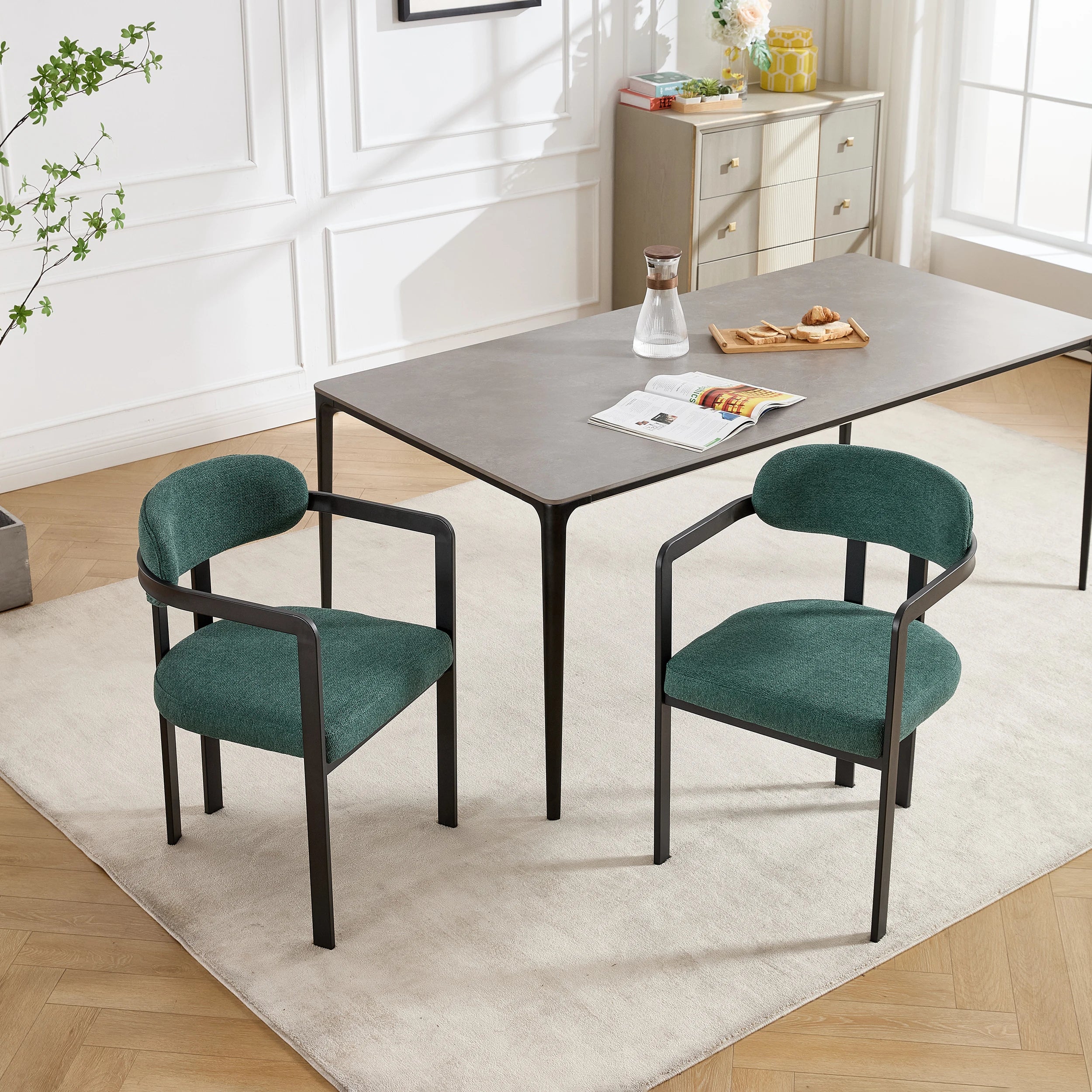 Victorian European Style Metal Frame Modern Luxury Nordic Fine Fabric Beauty Dining Table And Chair