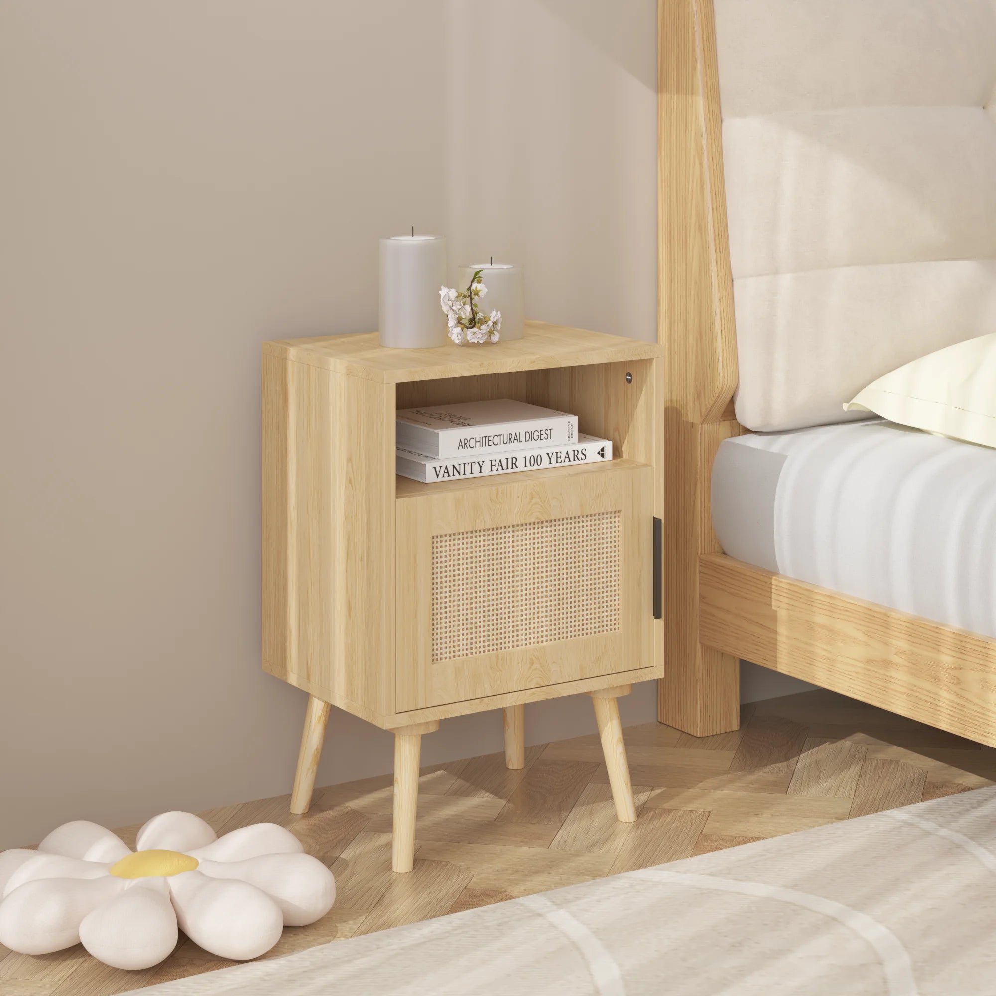 22.83'' H MDF Bedside Nightstand with Door-Shelf and Oak Finish for Small Spaces