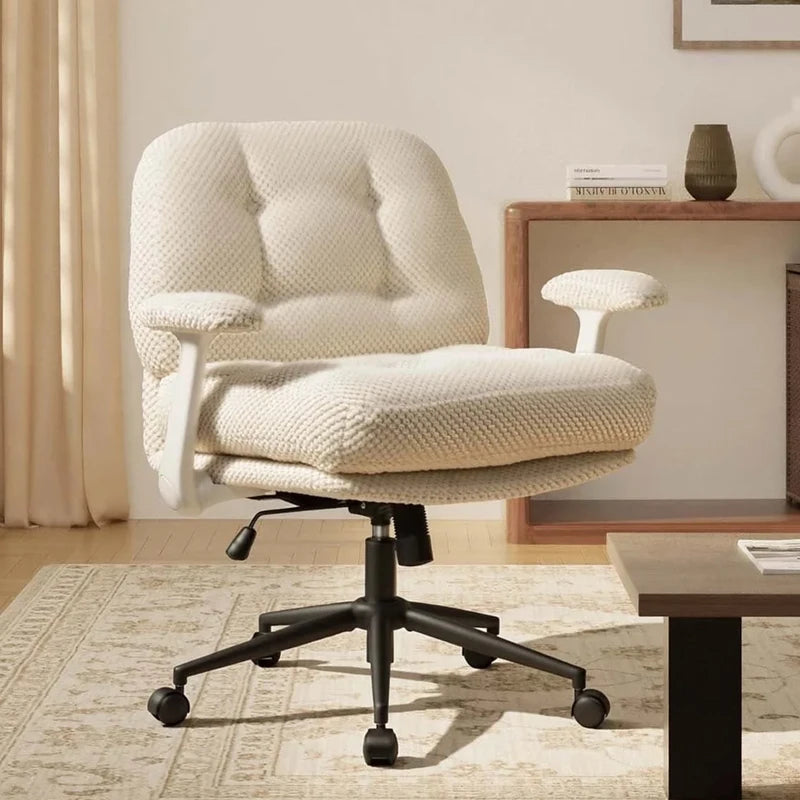 Free Shipping Modern Thick Cushion Wide Seat Flip-Arms Criss-Cross Home Office Bedroom Cross-Legged Fabric Office Chair
