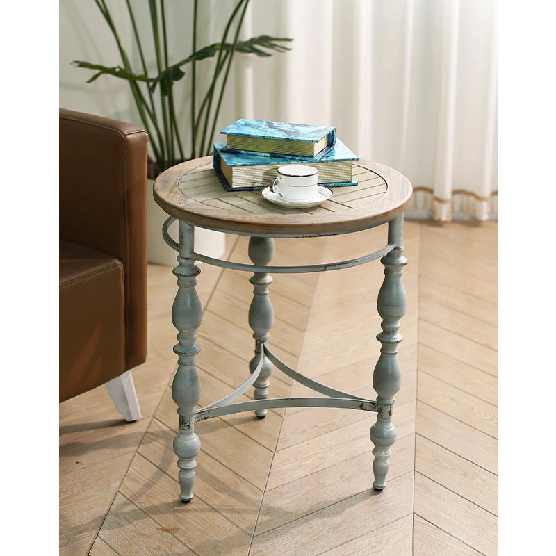 Rustic Hand-Carved Round Side Table