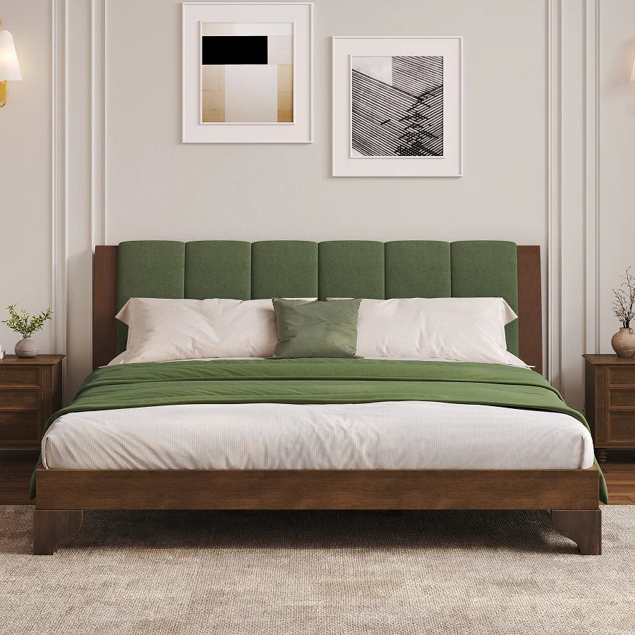 Mid-Century Upholstered Bed Frame