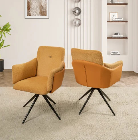 Modern 360 Swivel Home Office Desk Chairs Set of 2 Dining Chairs with Arm Upholstered Bedroom Chairs Metal Base Eco-Friendly