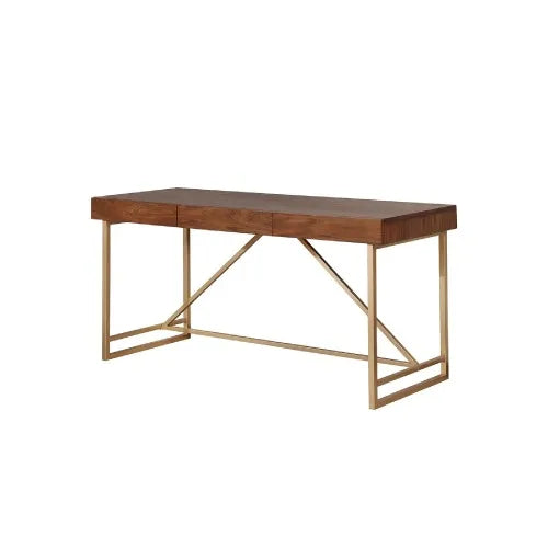 Modern Wooden Writing Desk with Metal Legs Walnut Brown Finish Storage Eco-Friendly & Durable for Home Office and Living Room