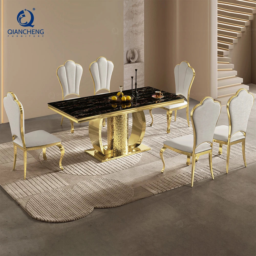 High End Rectangular Dining Room Table 6 Seater Luxury Glass Dining Tables for Hotel Restaurant
