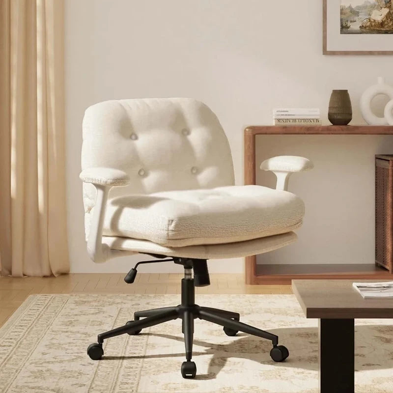 Free Shipping Modern Thick Cushion Wide Seat Flip-Arms Criss-Cross Home Office Bedroom Cross-Legged Fabric Office Chair