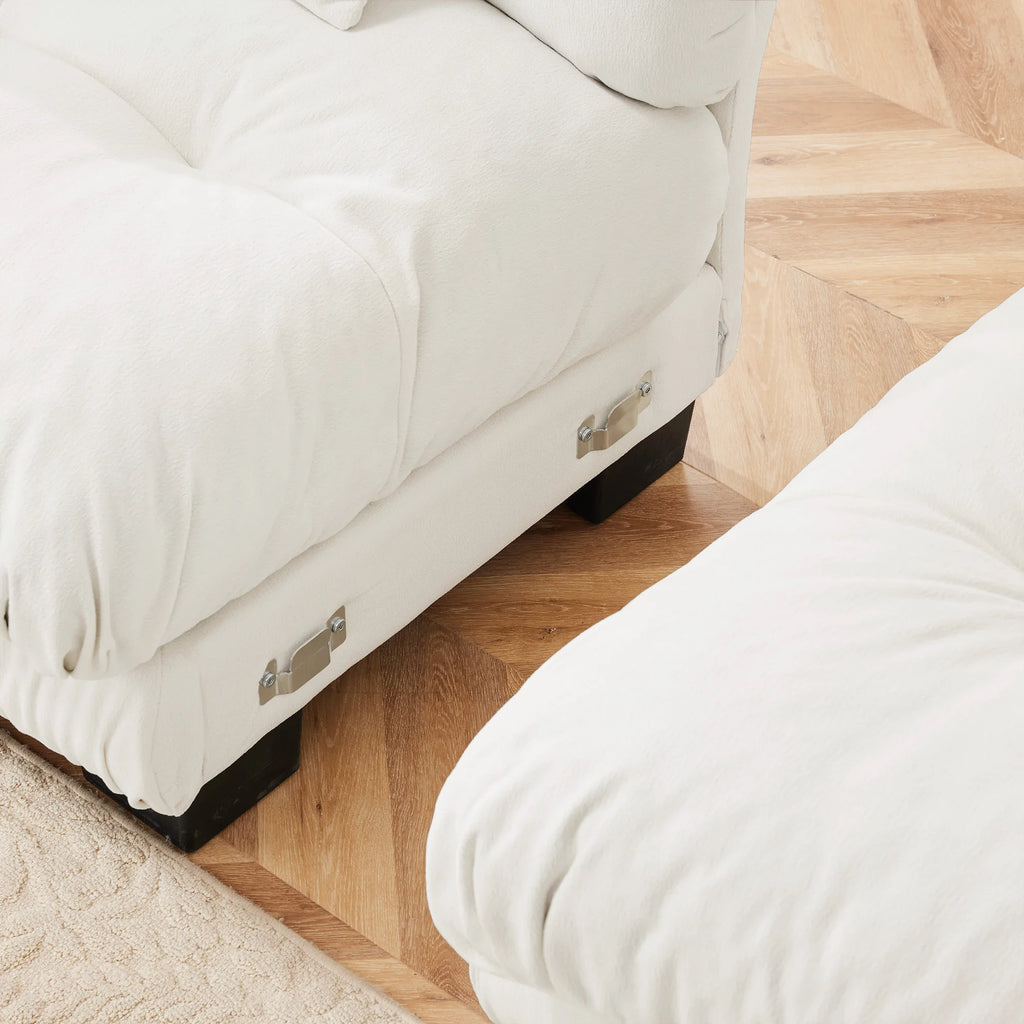 Cloud Couch Modern Square 2-Seater Chenille Sofa for Living Room White with 2 Lumbar & 2 Throw Pillows