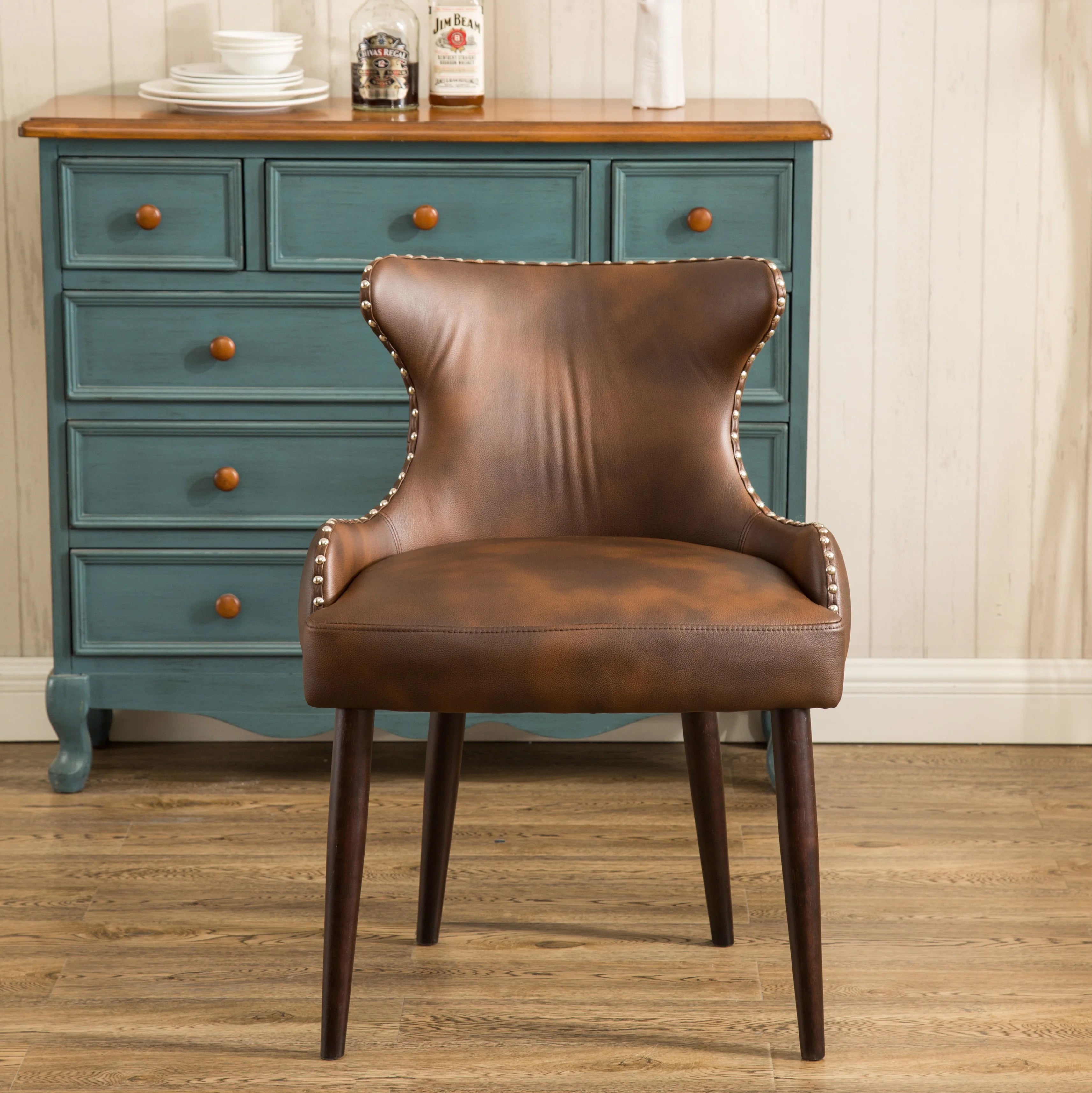 Viking Tufted Button Back Barrel Chair with Nailhead, Brown
