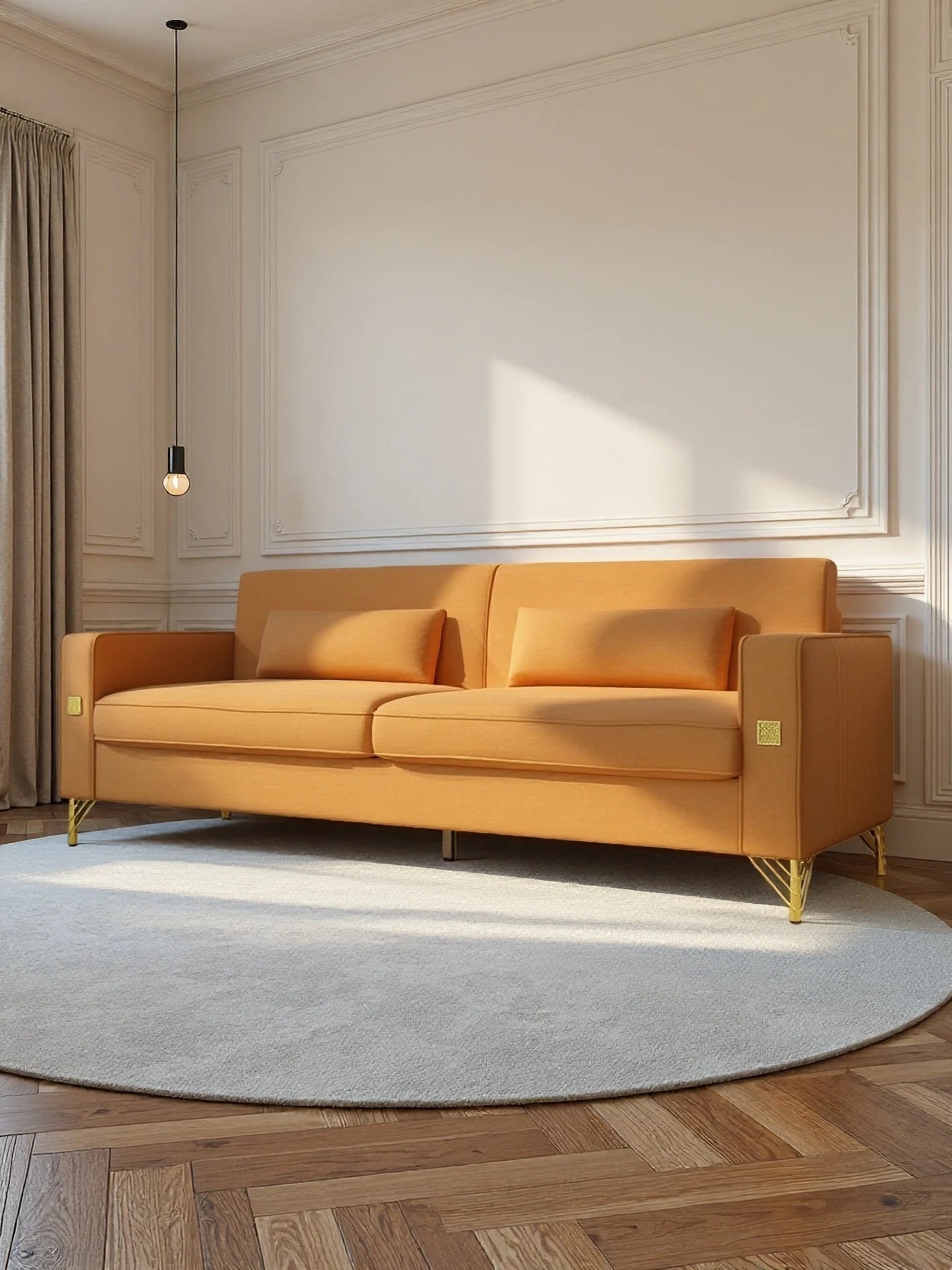Modern Velvet Reclining Corner Sofa 3-Seater with Metal Legs & Pillows for Hotel & Villa Living Rooms