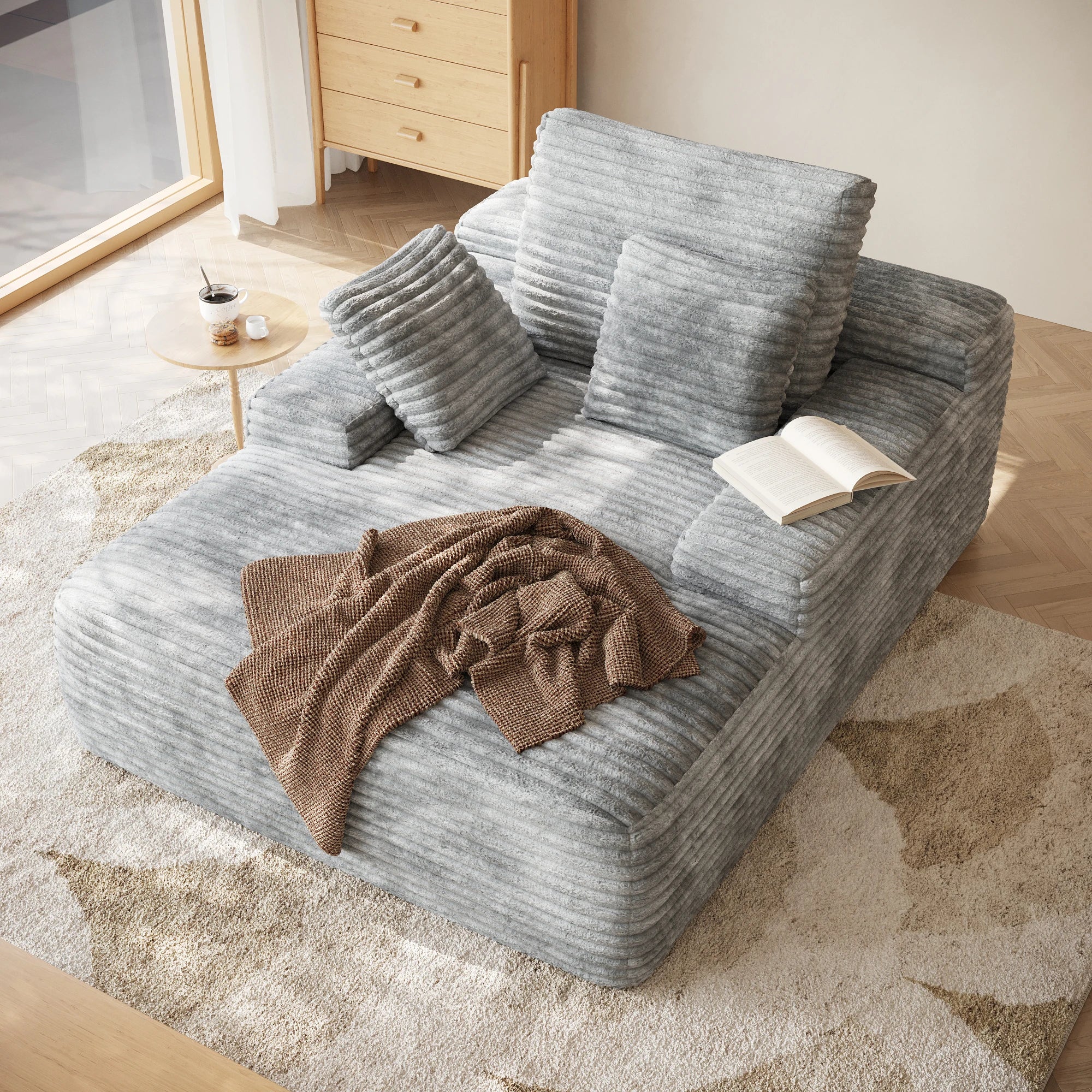 ATUNUS US in Stock Drop Shipping Living Room Corduroy Lounge Recliner Vacuum Compressed Foam Black Single Seat Couch Sofa Bed