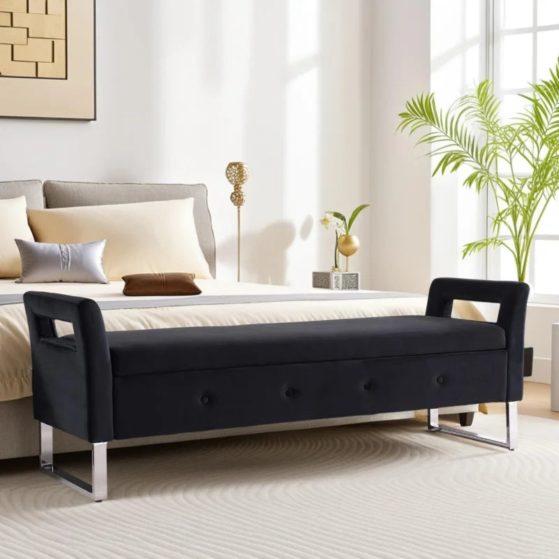 SZ 67.91"Wide Velvet Storage Soft Bench Ottoman with Armrests for Entryway and Bedroom