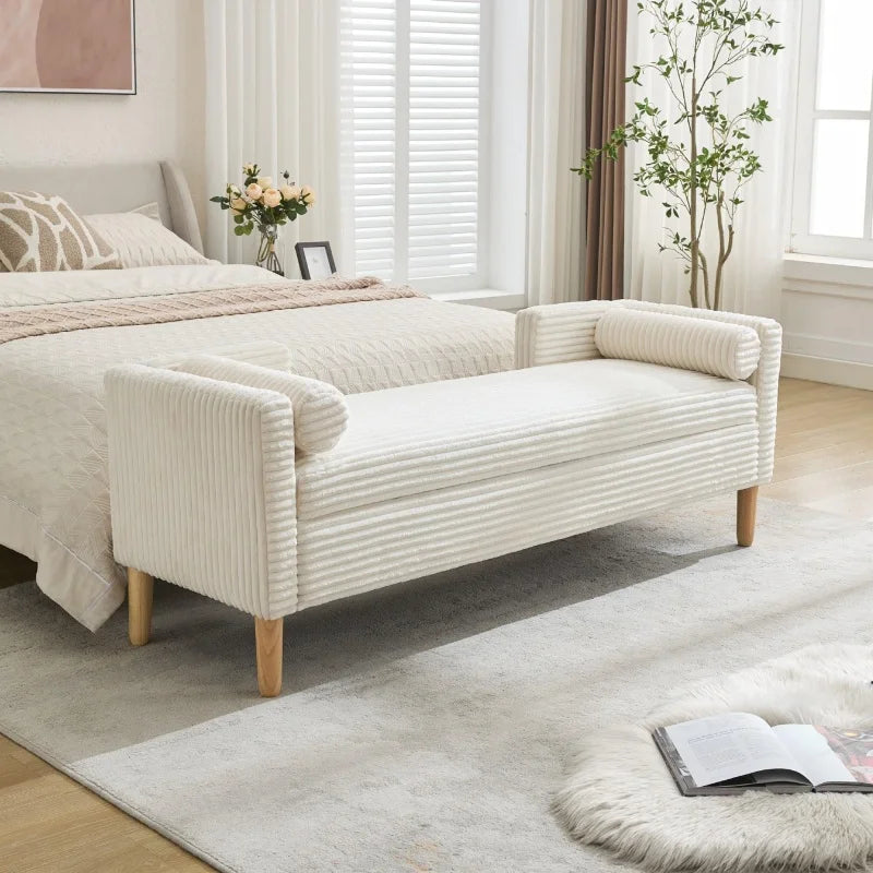 M Hot Sale King Size End of Bed Storage Bench Upholstered Long Corduroy Window Bench Seat with Arms & Pillows for Bedroom