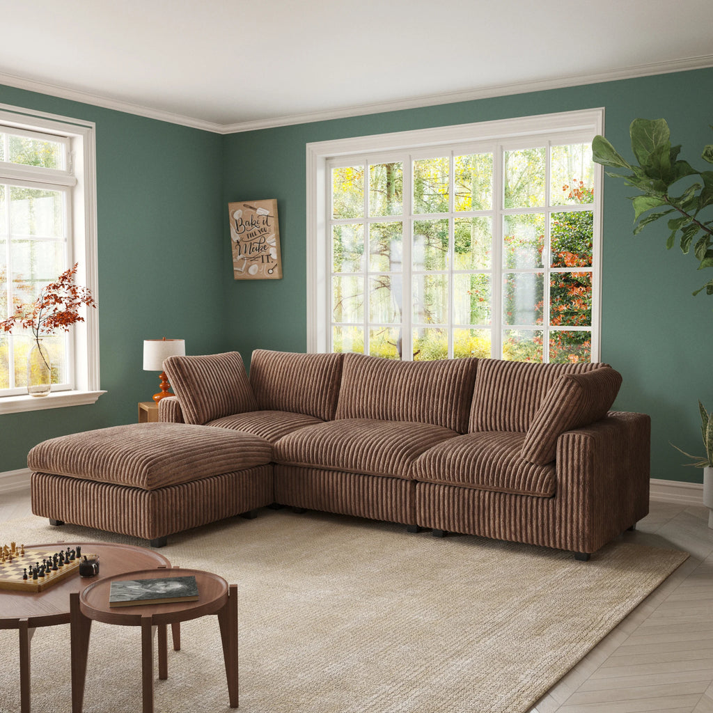 VOXHOME US Drop Shipping Apartment 3 Seater American Corduroy Sofa Living Room Furniture Brown Modular Sectional Couch Sofa Set