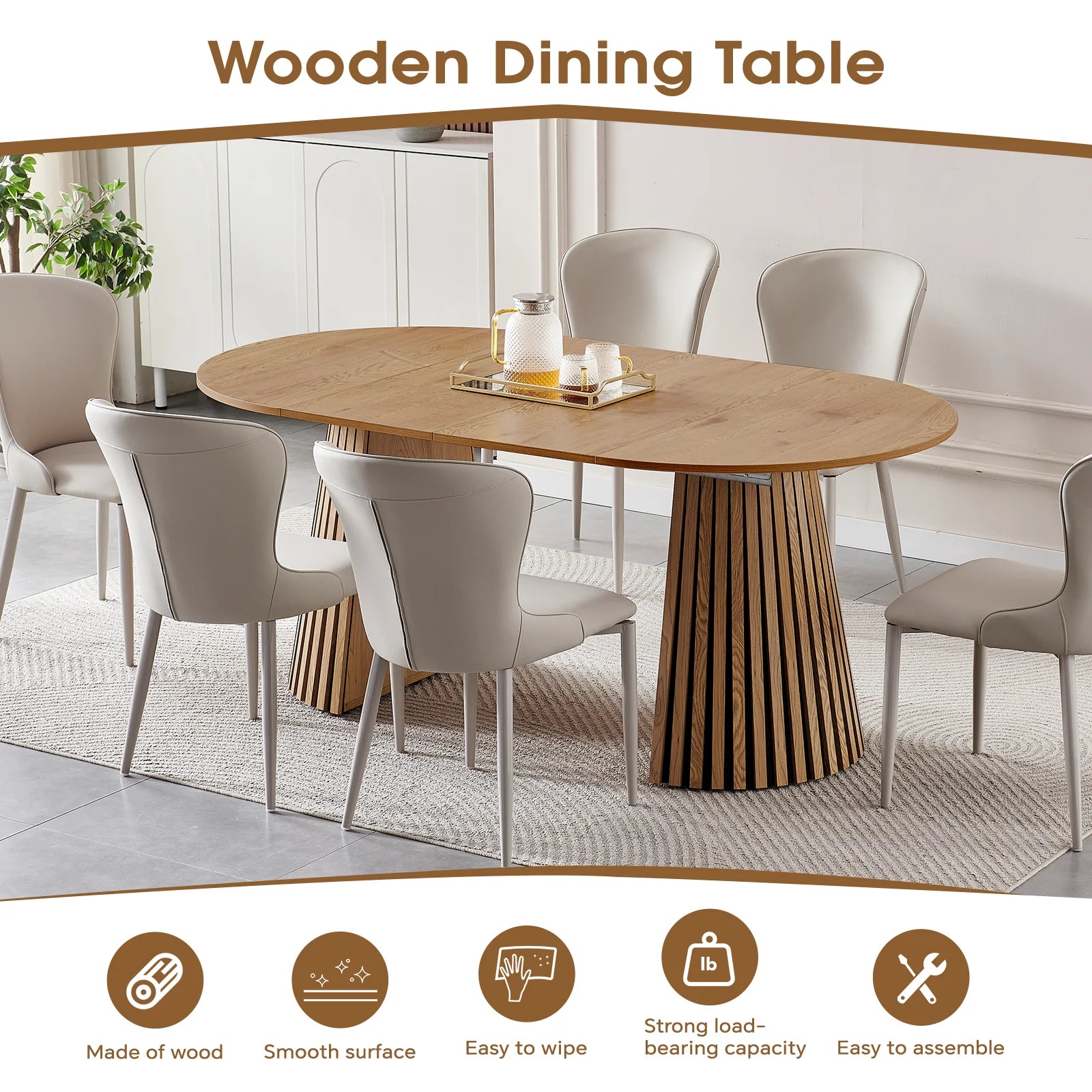 Modern Durable Wooden Extendable Dining Table Space-saving Oval Design for Apartment Hotel Use Multi-functional Home Dining