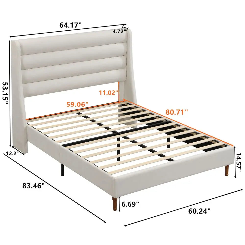 Customized Easy Installation Beige High Density Sponge King  Queen Size Double Bed Frame Manufacturer