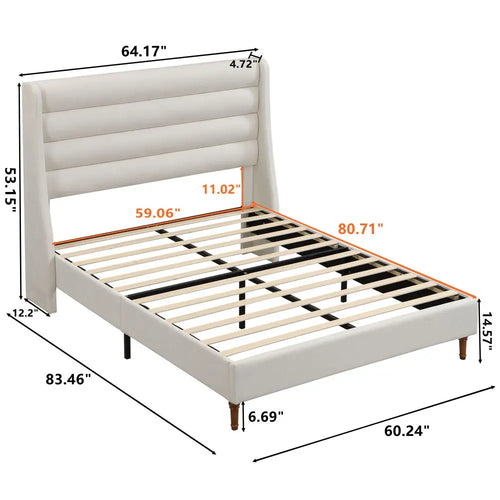 Customized Easy Installation Beige High Density Sponge King  Queen Size Double Bed Frame Manufacturer