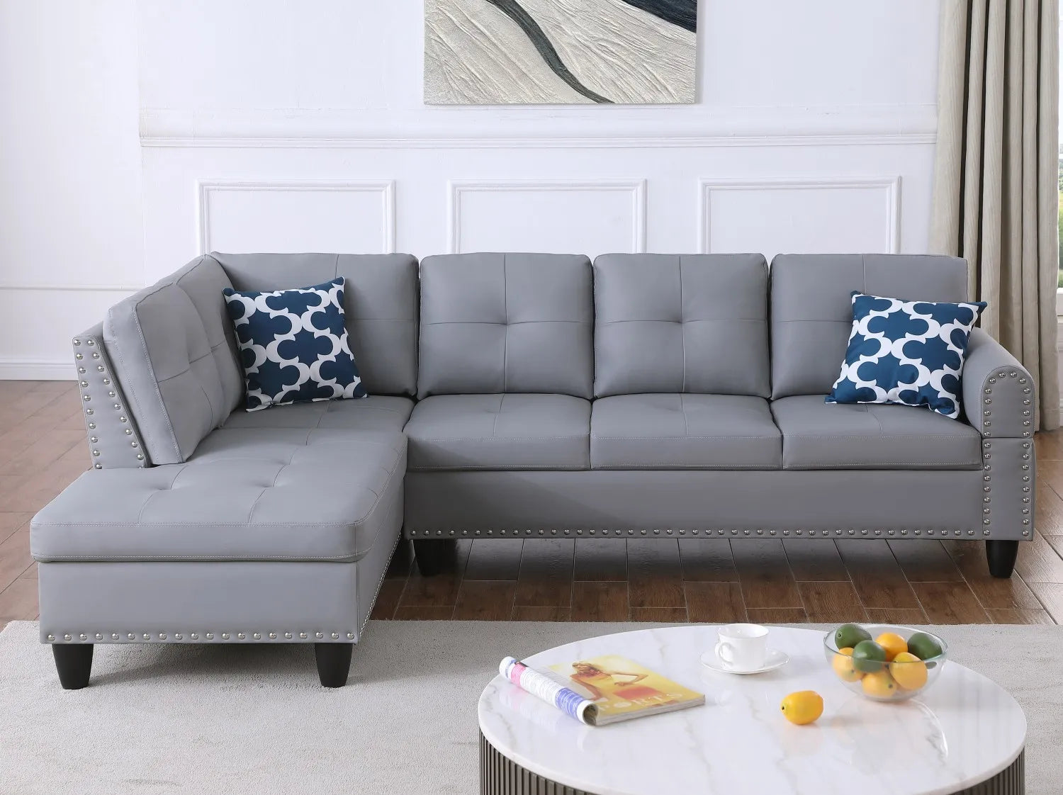 3-Piece L-Shaped Faux Leather Sofa Bed Set with Storage Ottoman Modular Design Eco-Friendly & Durable for Living Room
