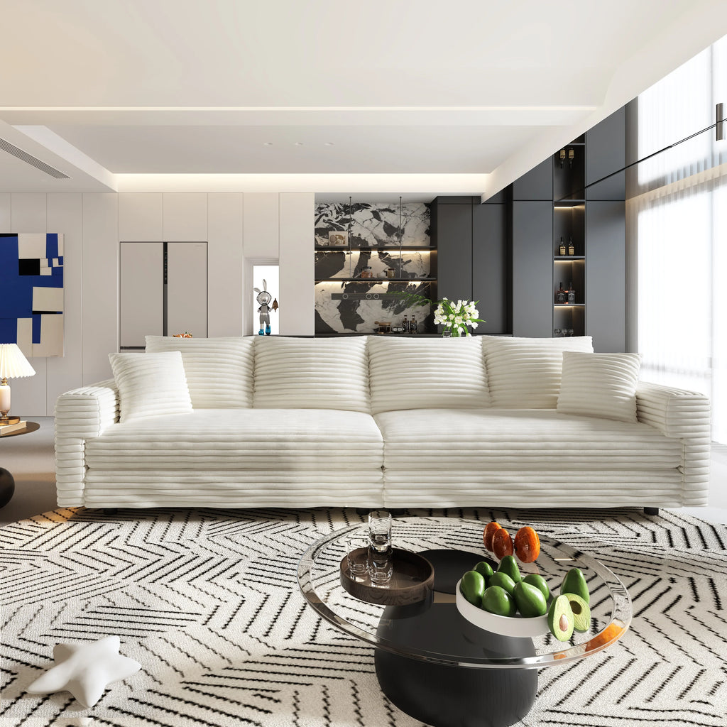Plush Corduroy 4-Seat Sofa,Modern Comfy Upholstered Sofa Cloud Couch,Deep Seat Couches with Soft Pillows