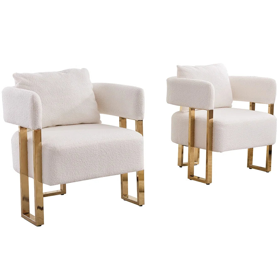 Modern Tufted Living Room Side Chair with Gold Metal Legs No Wheels for Home Office & Bedroom Dressing Area