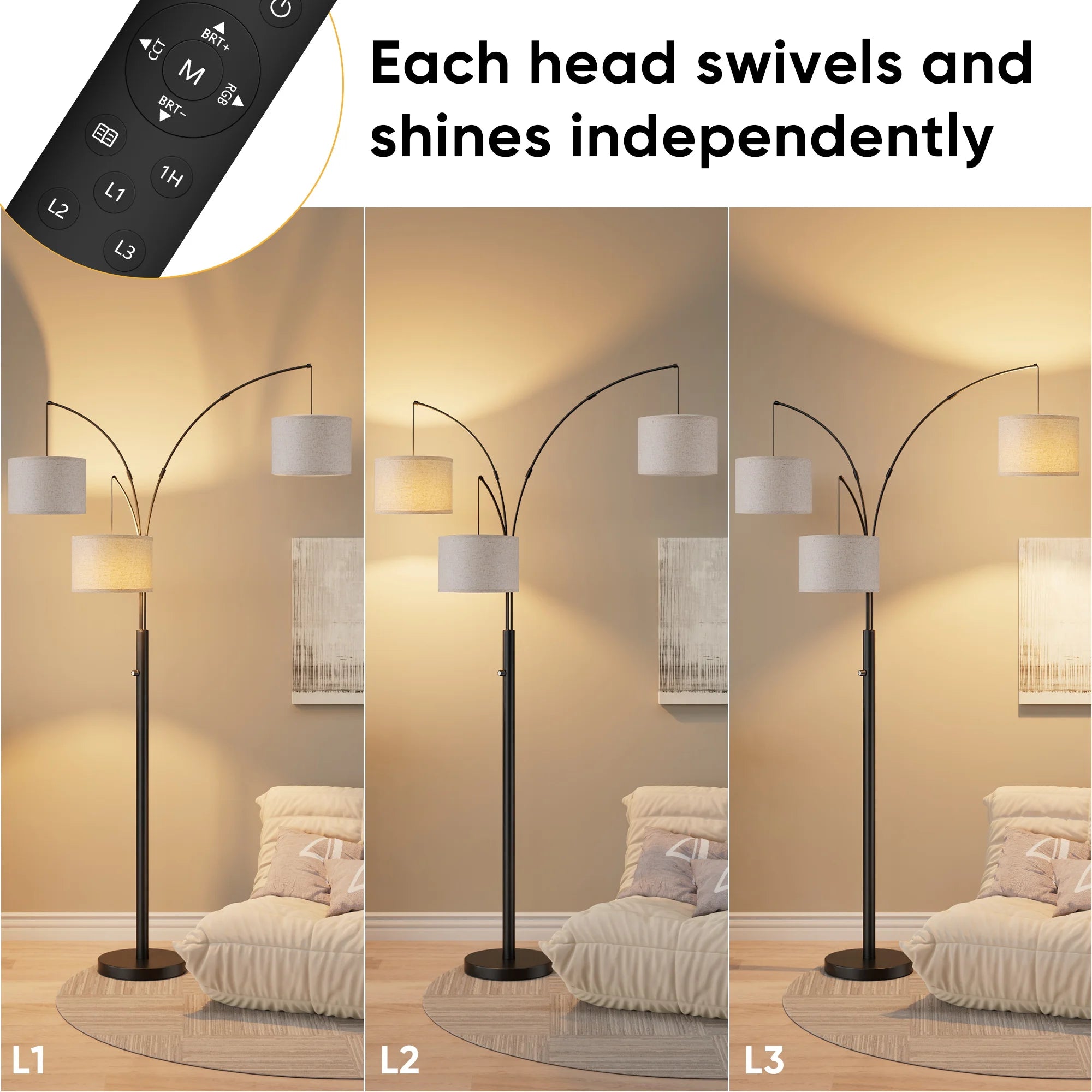 Modern 3-Head Dimmable Floor Lamp