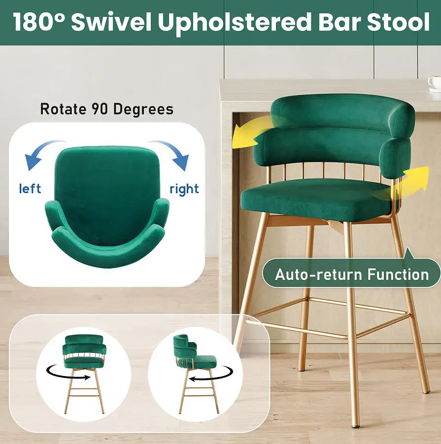 Modern Luxury Adjustable Leisure Chair with Velvet Seat and Metal Legs for Home & Hotel Bar Chairs Set of 2