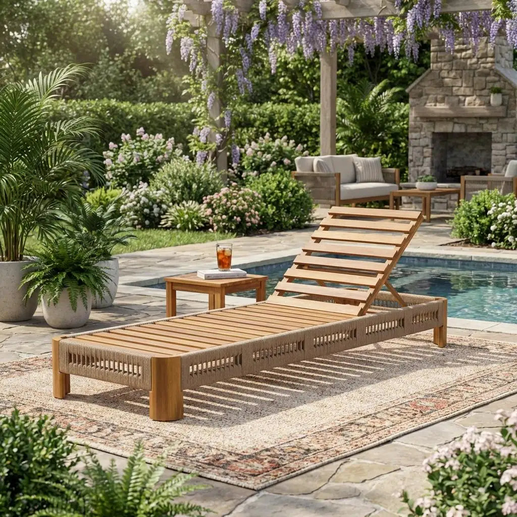 Modern Acacia Wood Chaise Lounge