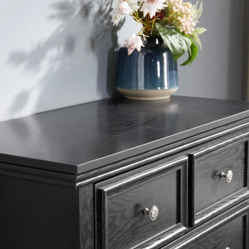 Modern Solid Wood 6-Drawer Dresser Cabinet with Adjustable Height & Easy Assembly for Bedroom Storage