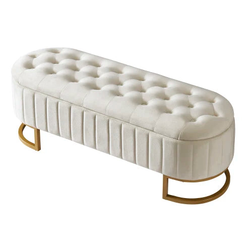 Elegant Upholstered Velvet Storage Ottoman with Button-Tufted,Storage Bench with Metal Legs for Bedroom Living Room