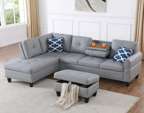 3-Piece L-Shaped Faux Leather Sofa Bed Set with Storage Ottoman Modular Design Eco-Friendly & Durable for Living Room