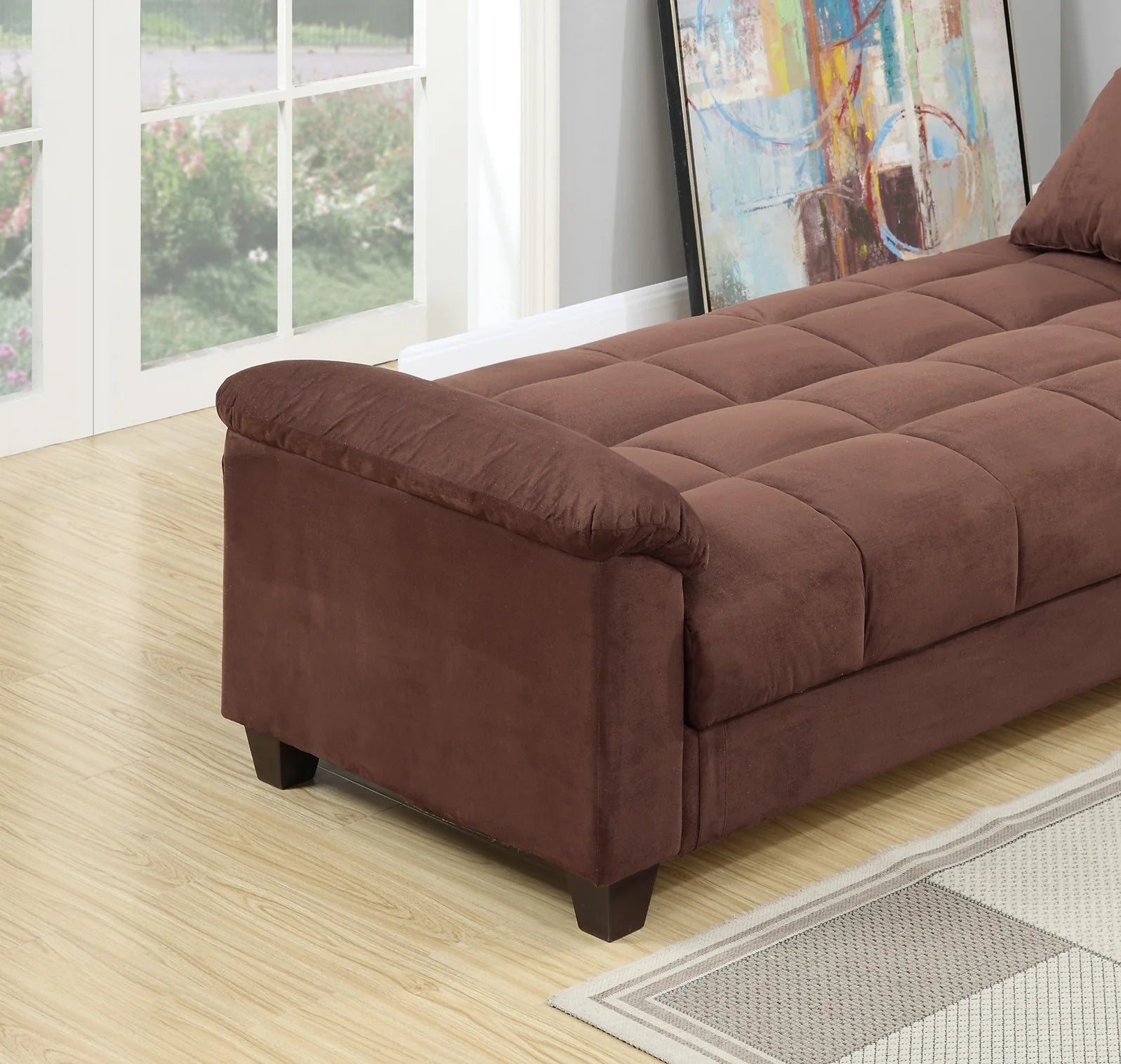 Living Room Adjustable Sofa Chocolate Color Microfiber Plush Storage Couch 1pc Futon Sofa w Pillows