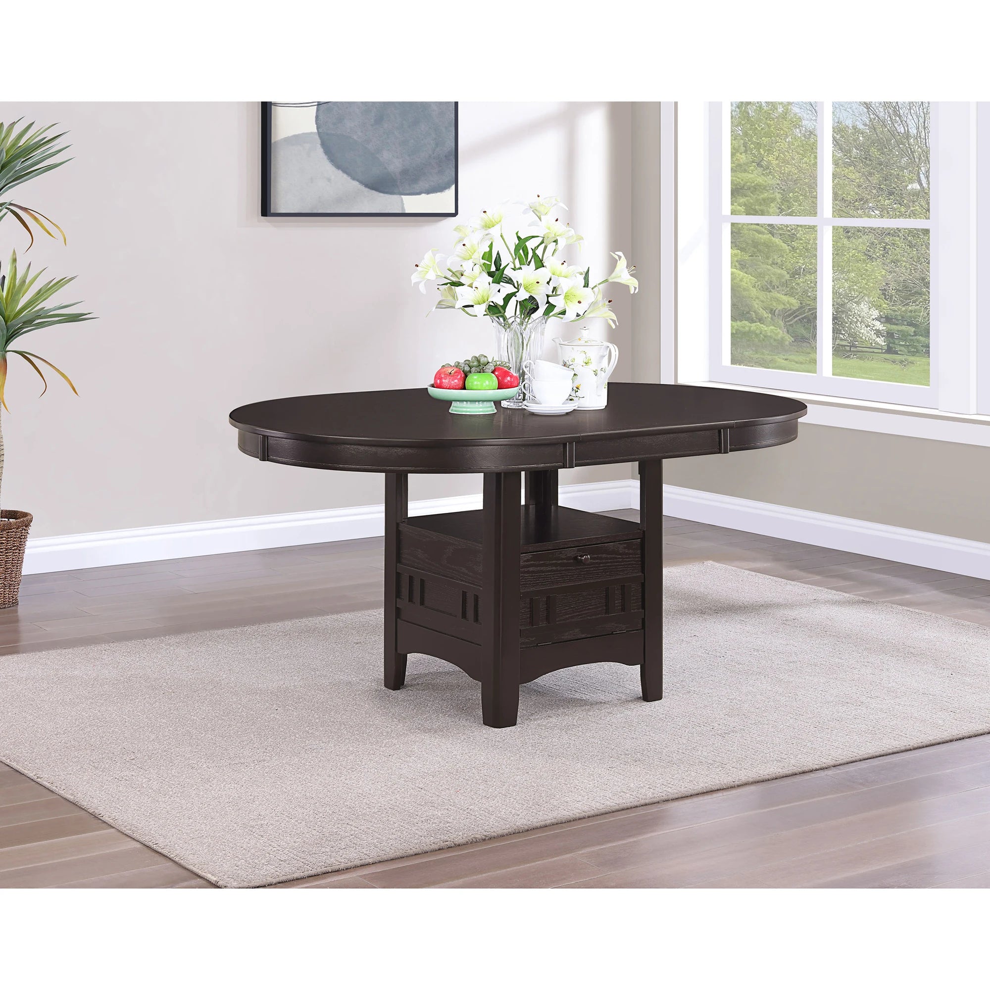 Modern Espresso Oval Adjustable Extension Leaf Dining Table