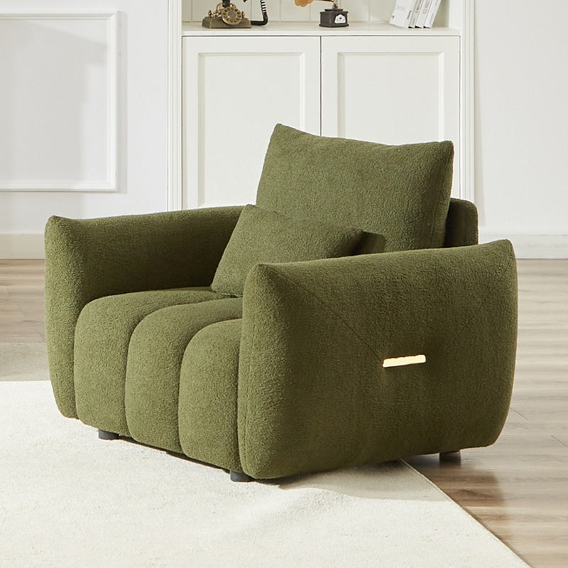 M Soft Teddy Fabric Single Sofa Modern Ergonomic Lounge Cozy Accent Chair for Office Living Room Green Decorative Furniture