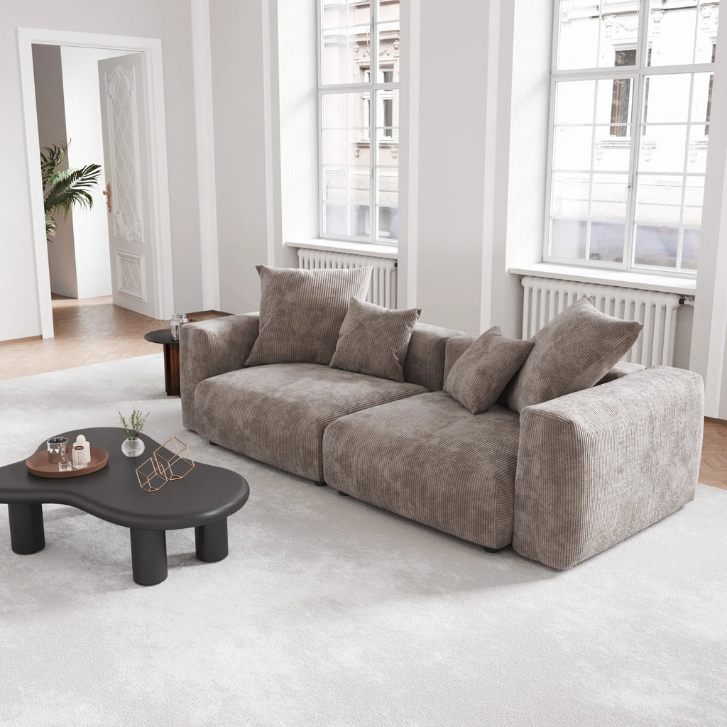 VOXHOME US Drop Shipping Living Room Furniture Nordic Vacuum Compress Brown 3 Seater Corduroy  Modular Sectional Sofa Couch Set